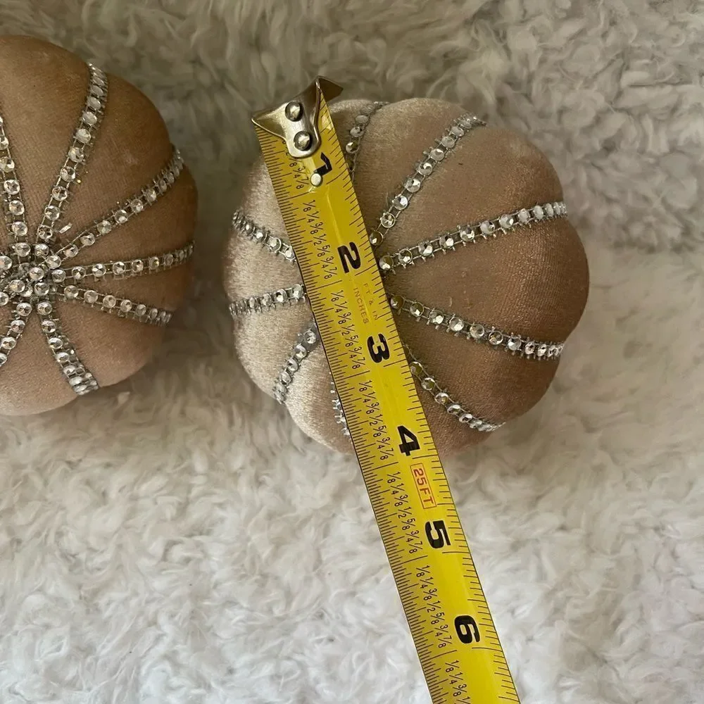 Pair of styrofoam pumpkins cover with offwhite velvet gold rhinestones &…